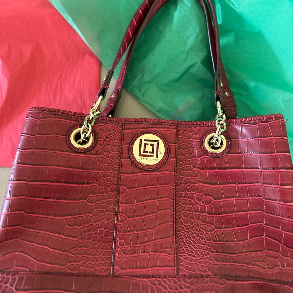 Liz Claiborne Red Crocodile-Embossed Shoulder Bag
